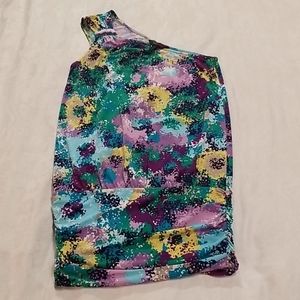 BCBG one shoulder multi color mini dress
